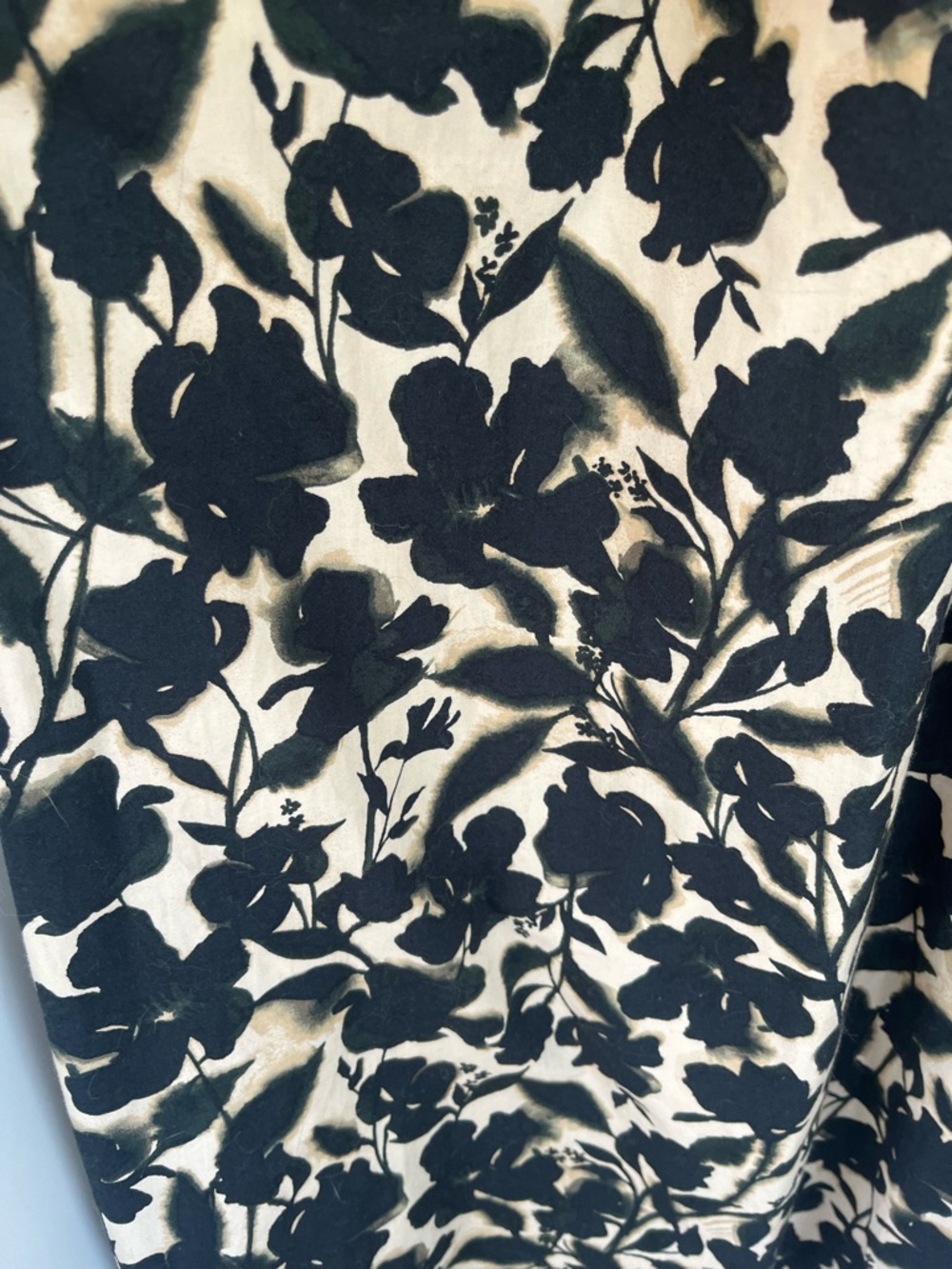 J. Crew Black and Cream Floral Smocked Midi Dress - Picture 6 of 8